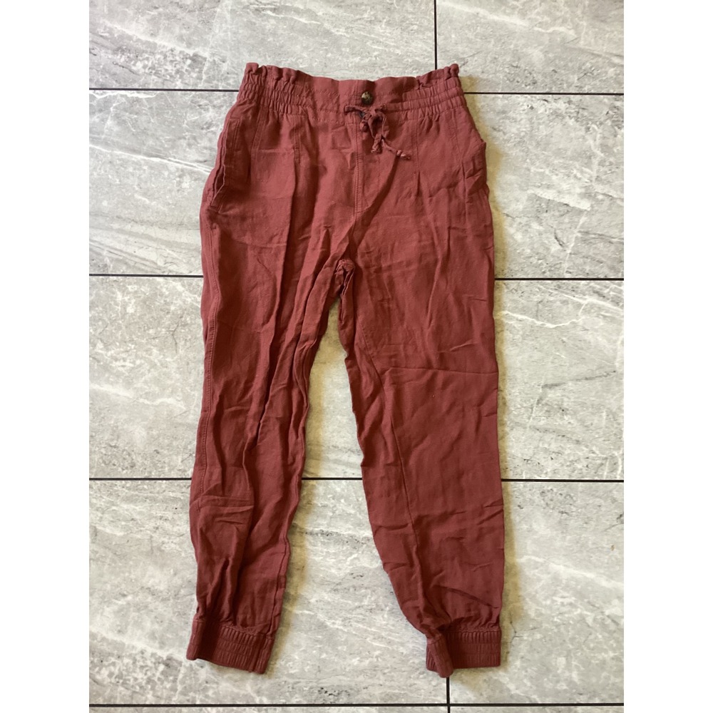 Express Womens Extreme High Rise Linen Blend Paperbag Jogger Pants Rust Small